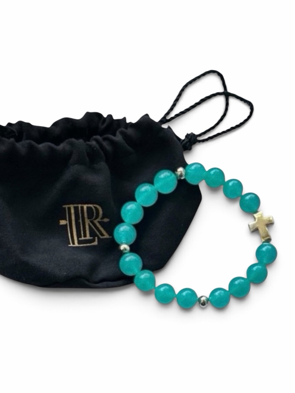 Lisa Robertson Ocean Blue Quartz 18K Gold over .925 Silver Cross Beaded Bracelet